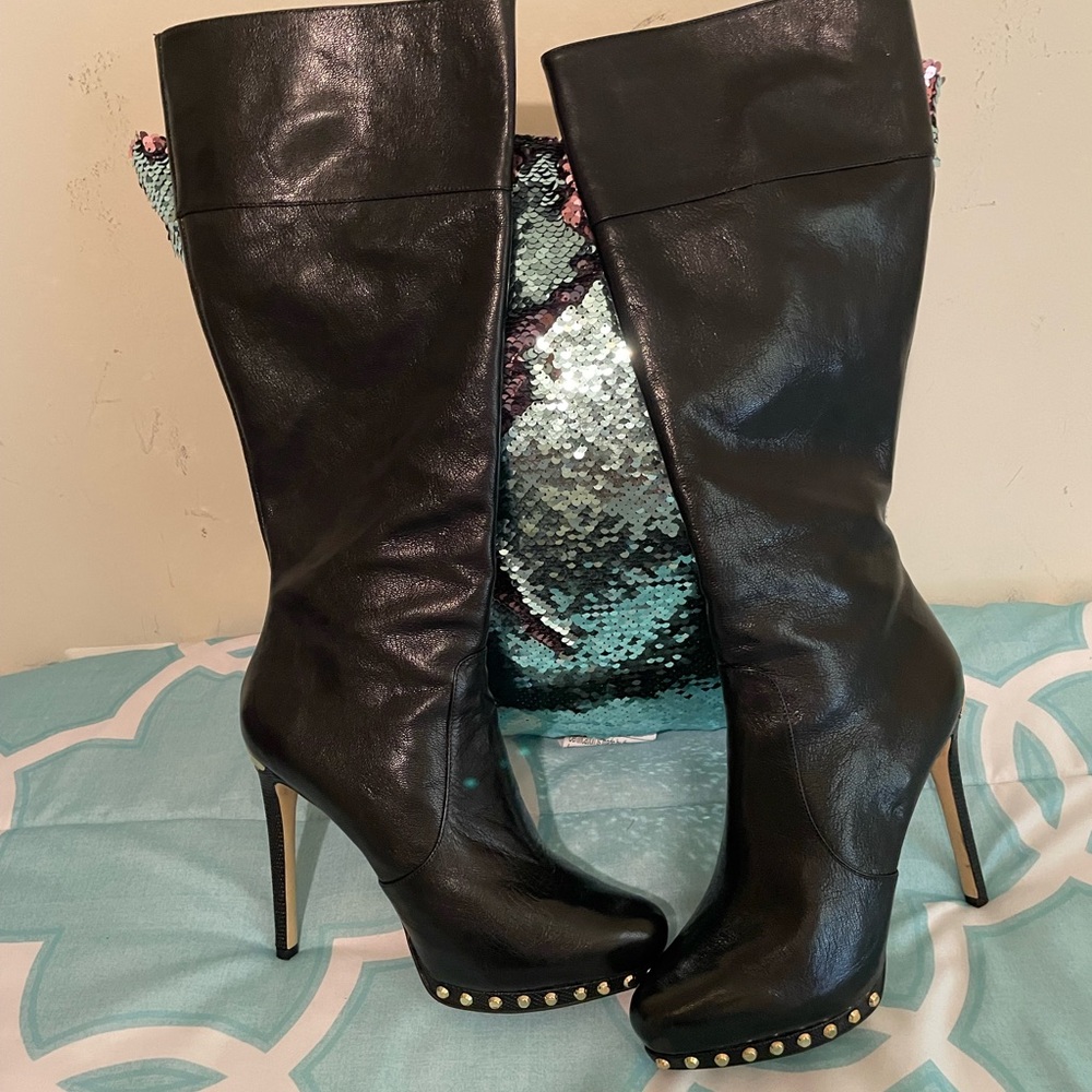 Michael Kors Black Studded Platform 4 inch Boots Excellent Condition